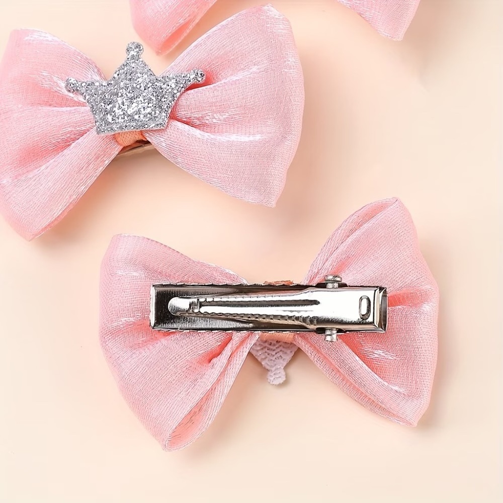 Princess Crown Dog Bows Set of 4 Pink&White Pet Hair Clips Small/Medium Size